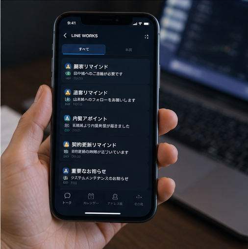 スマホで営業リマインドを確認する画面